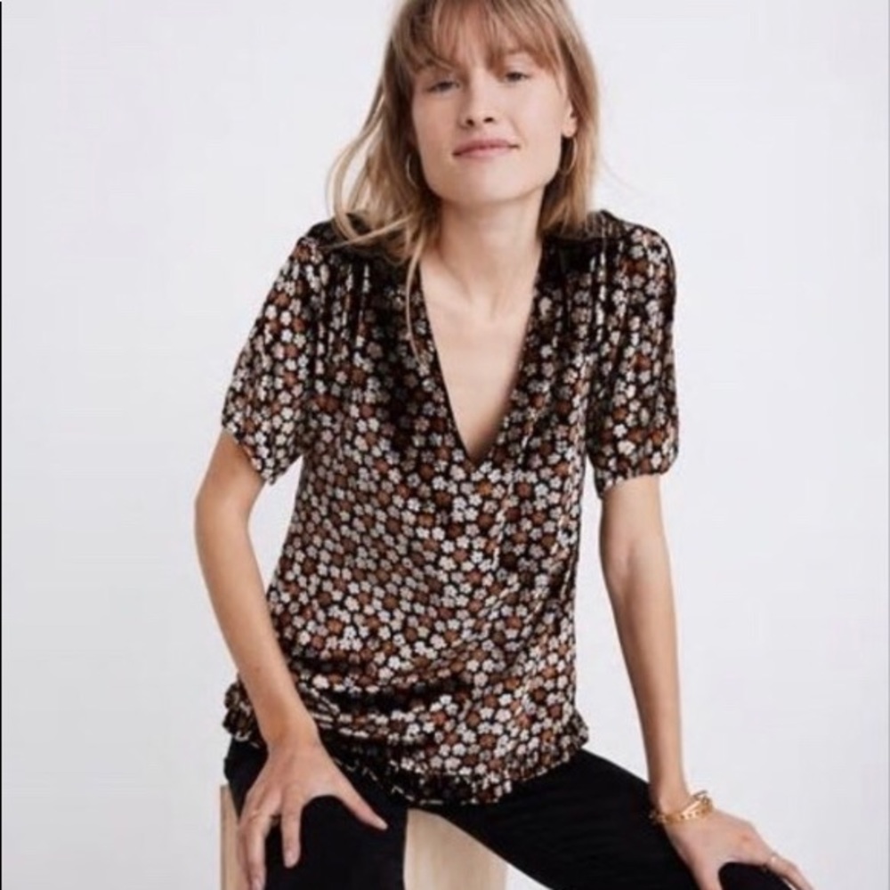 Madewell floral printed velvet blouse